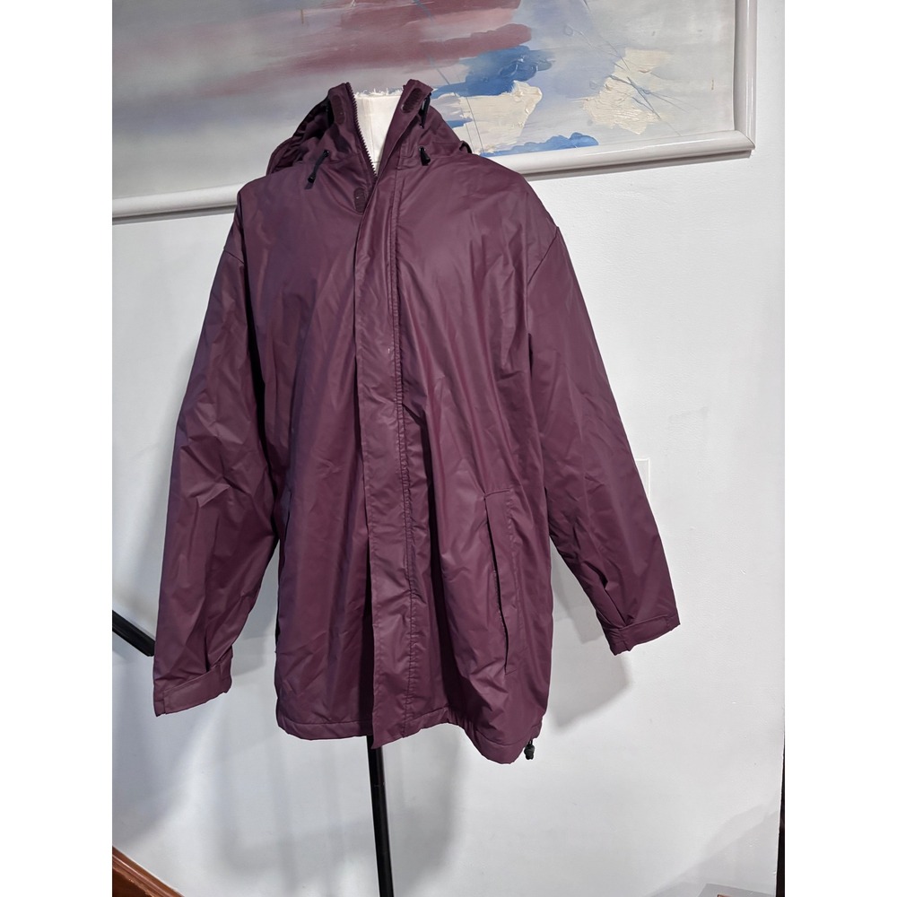 Lands End Squall Burgundy Fleece Lined Hooded Rain Parka Coat XL 46-48